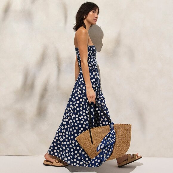 NWT J Crew Smocked Strapless Maxi Dress in Cotton Voile M - Picture 3 of 5